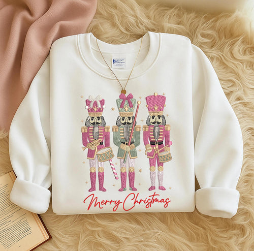Nutcracker Embroidery Design Pink and Gold Nutcracker Trio, Merry Christmas Holiday Soldiers